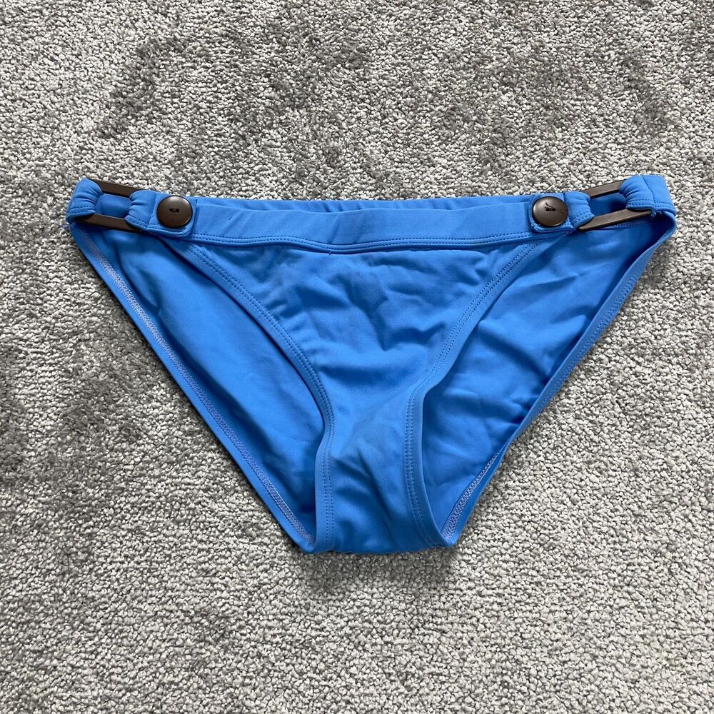 Sand N Sun Bikini Bottom Womens Medium Solid Blue Nylon Buttons Summer Beach